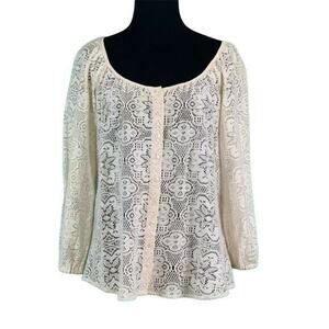 Lucky Brand Ivory Victorian Button Boho Tunic Blouse size XS